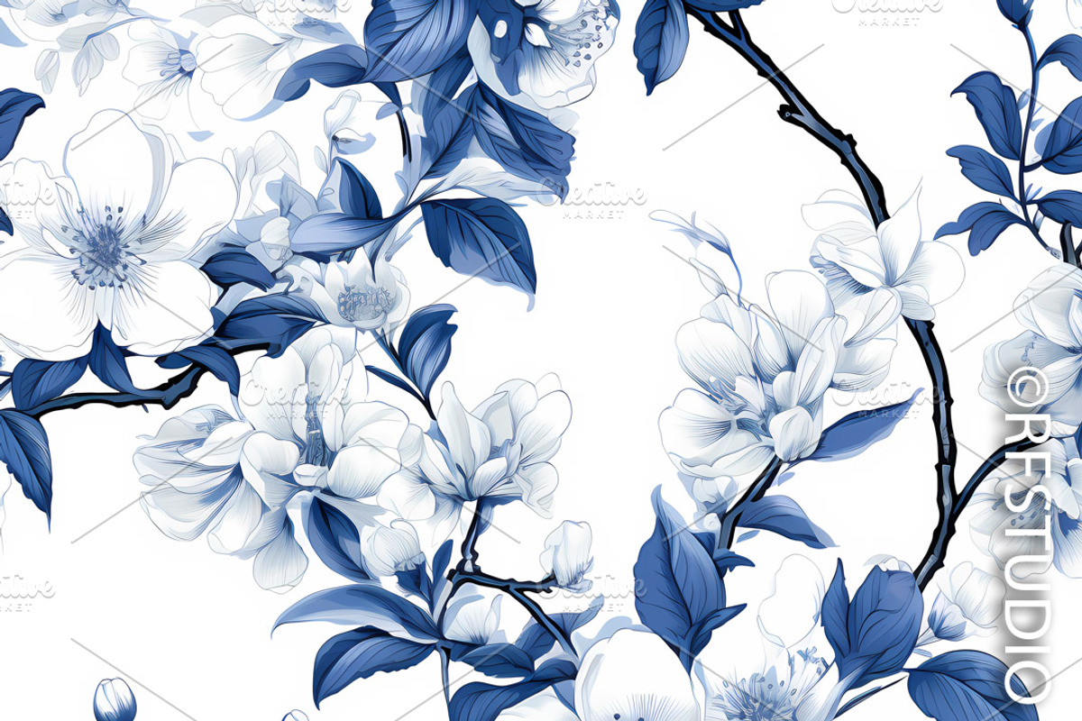 CHINOISERIE SPRING BLOSSOMS Seamless, a Texture Illustration by RefinedFantasyStudio (Photo 3 of 9)