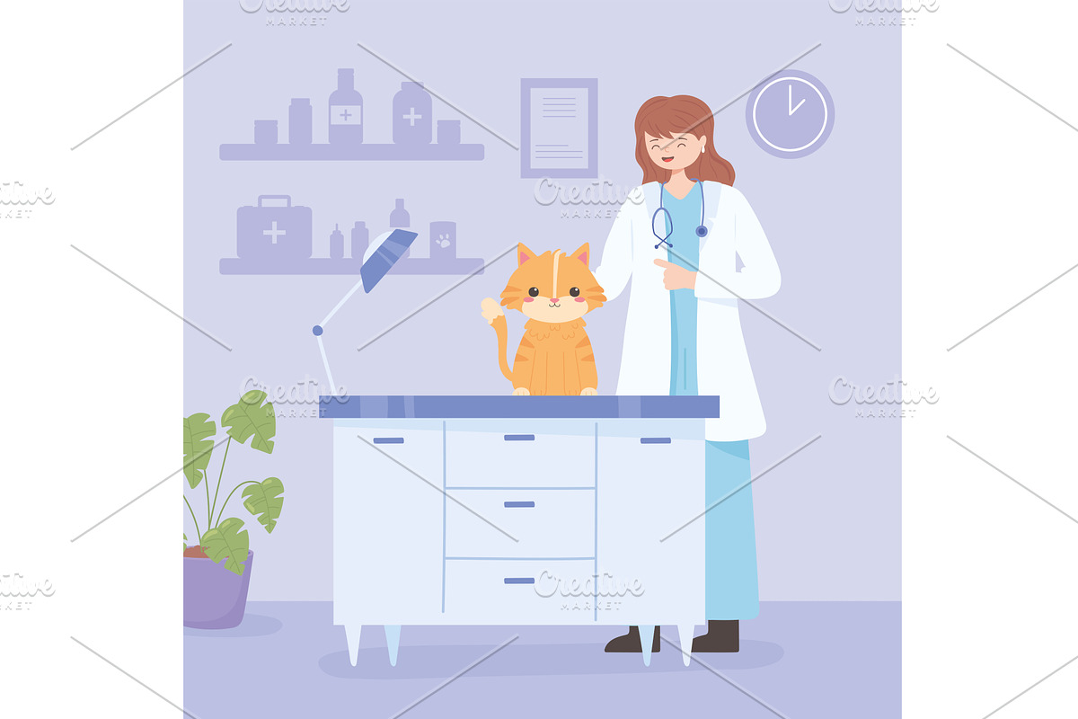 female vet cat, a Healthcare Illustration by studiogstock