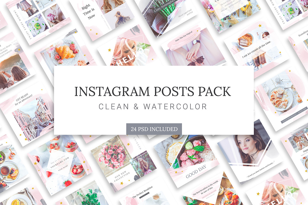Instagram Watercolor Posts Pack, a Social Media Template by Velliniki (Photo 1 of 7)
