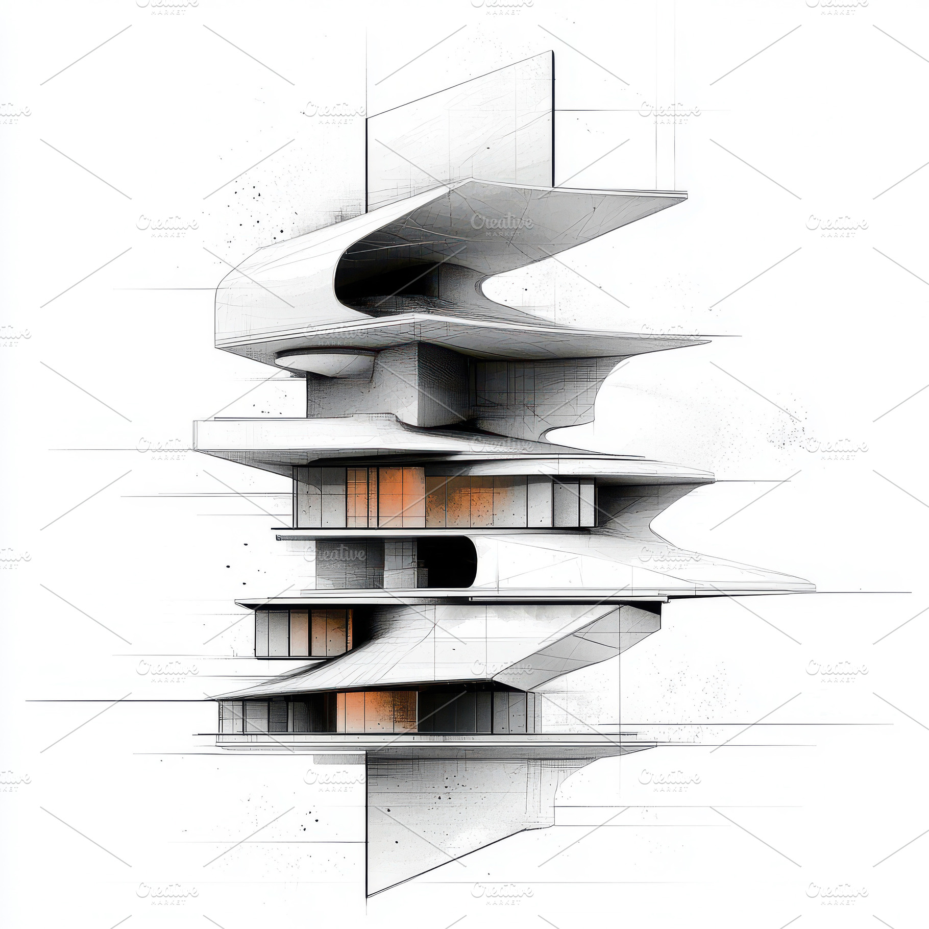Modern building architectural sketch, an Abstract Photo by Pixeness Studio