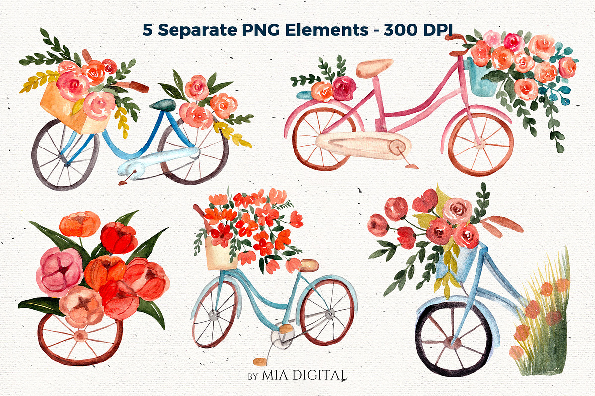Pink Watercolor Floral Bicycle PNG, an Illustration by Mia Digital (Photo 2 of 7)