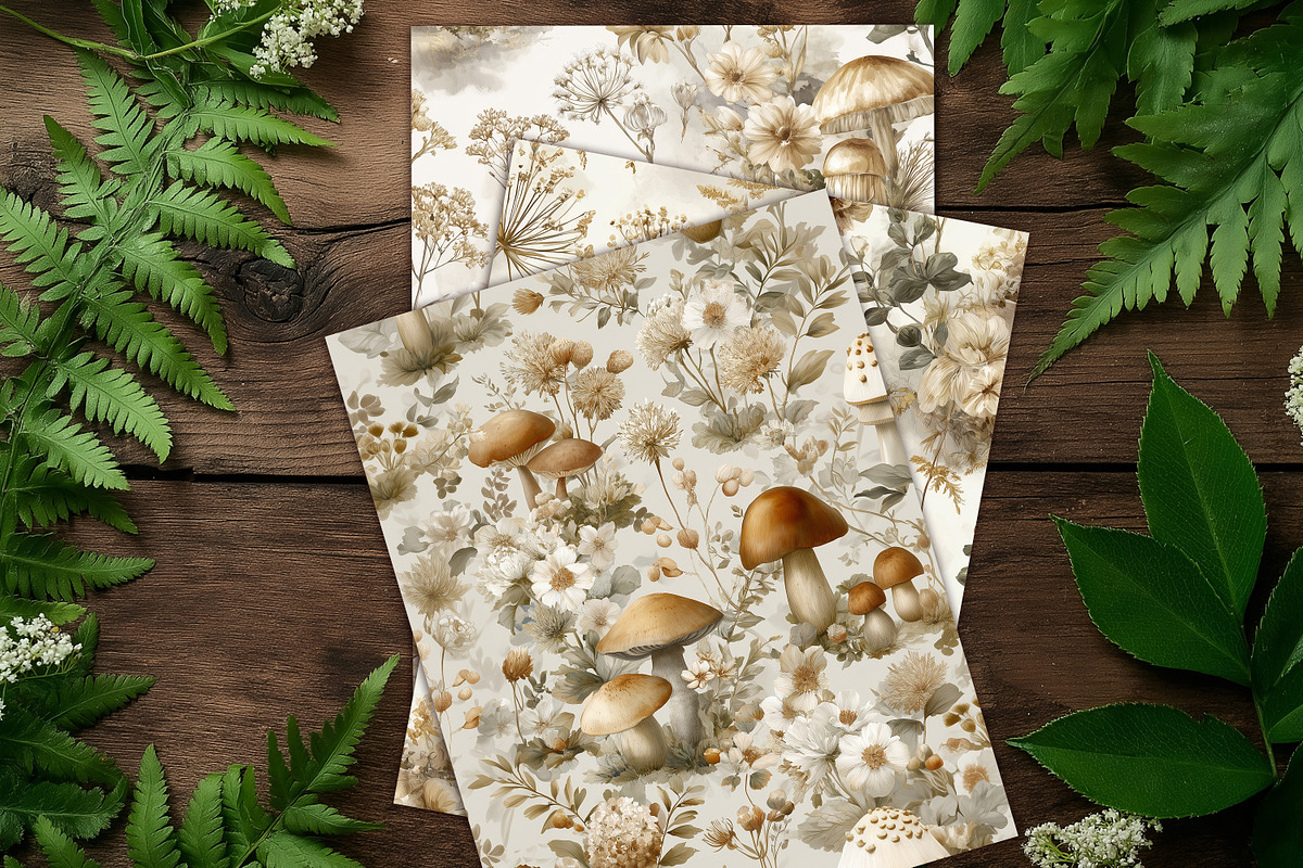 Neutral Mushroom Botanical Scrapbook, a Background Graphic by V Design Creator (Photo 11 of 11)