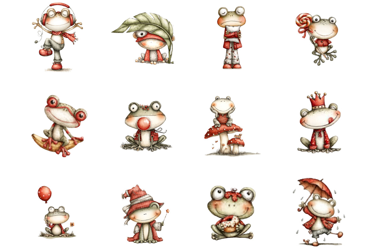 Watercolor Funny Frog Clipart, a Seasonal Illustration by Designking (Photo 2 of 5)