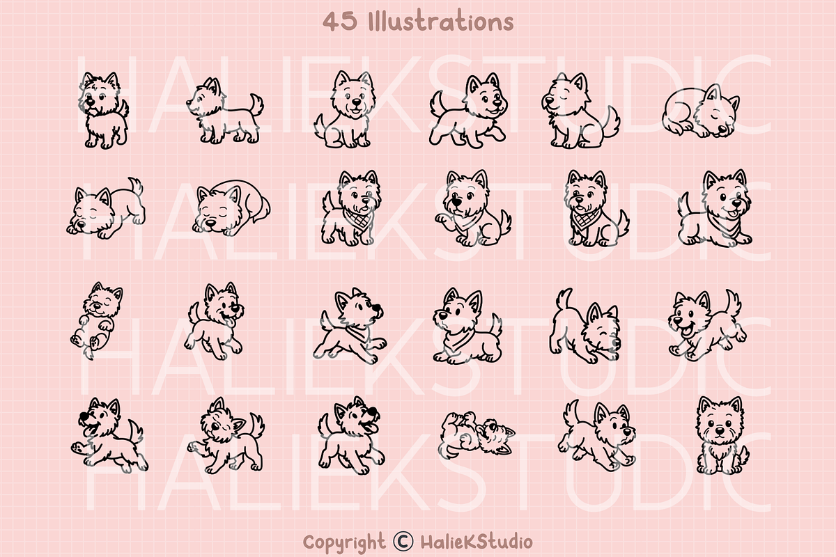 45 Westie Dog Procreate Stamps, a Brush Add-On by HalieKStudio (Photo 2 of 9)