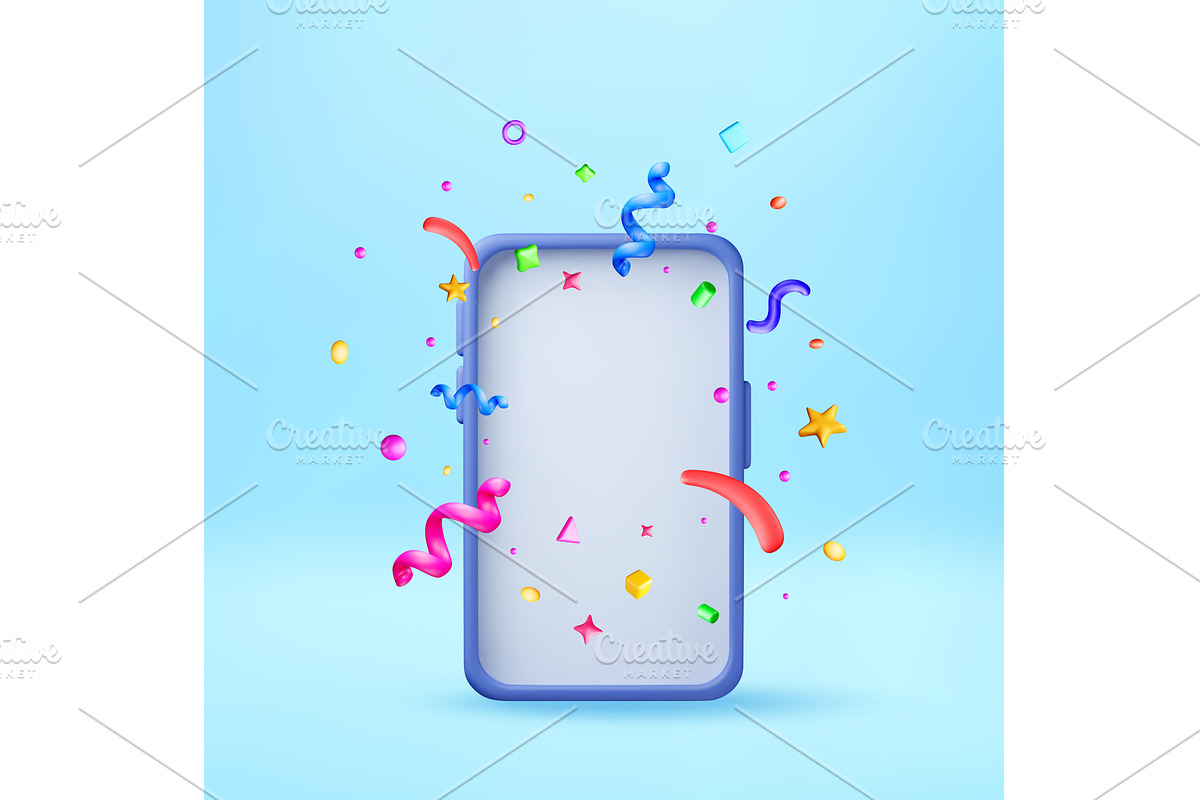 3D Smartphone with colorful confetti, an Illustration by Abscent
