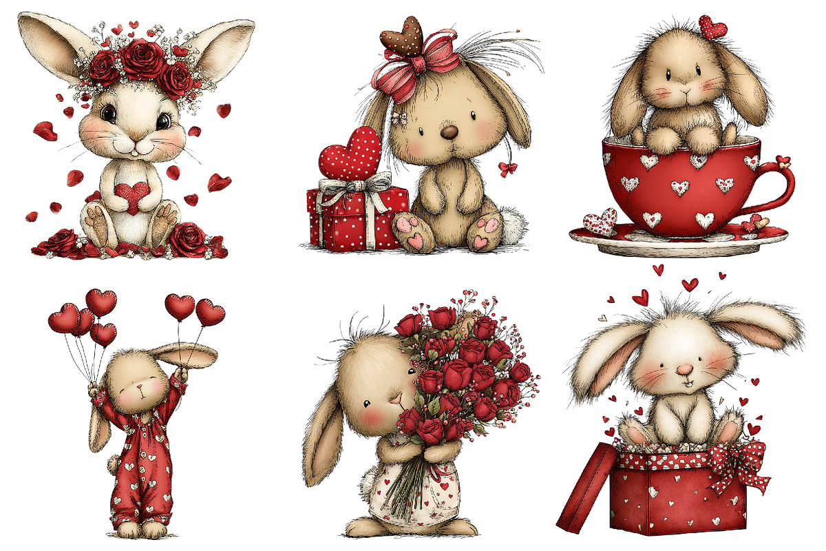 Quirky Valentines Bunny Clipart, an Illustration by Dream Creation (Photo 6 of 7)