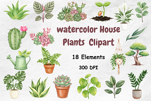 Watercolor House Plants Clipart, a Decorative Illustration by BerryPieArt