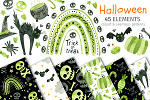 Green Halloween Clipart & Patterns