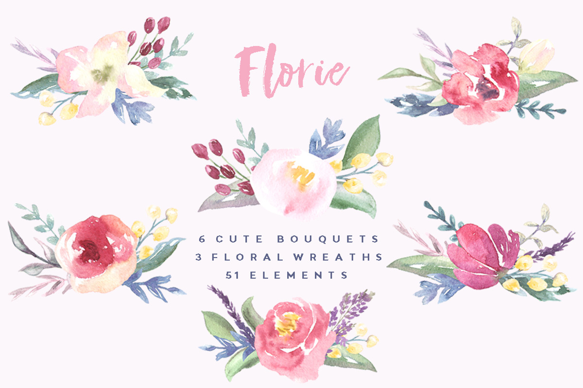 Watercolor cute bouquets Florie, an Illustration by KitsPix (Photo 1 of 4)
