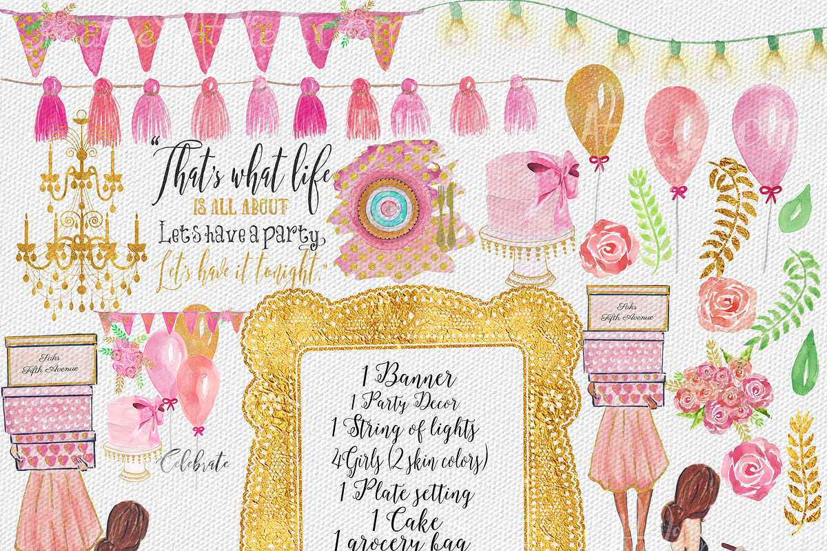 Dinner Party Watercolor Clipart., an Illustration by My Creative Atelier (Photo 2 of 4)