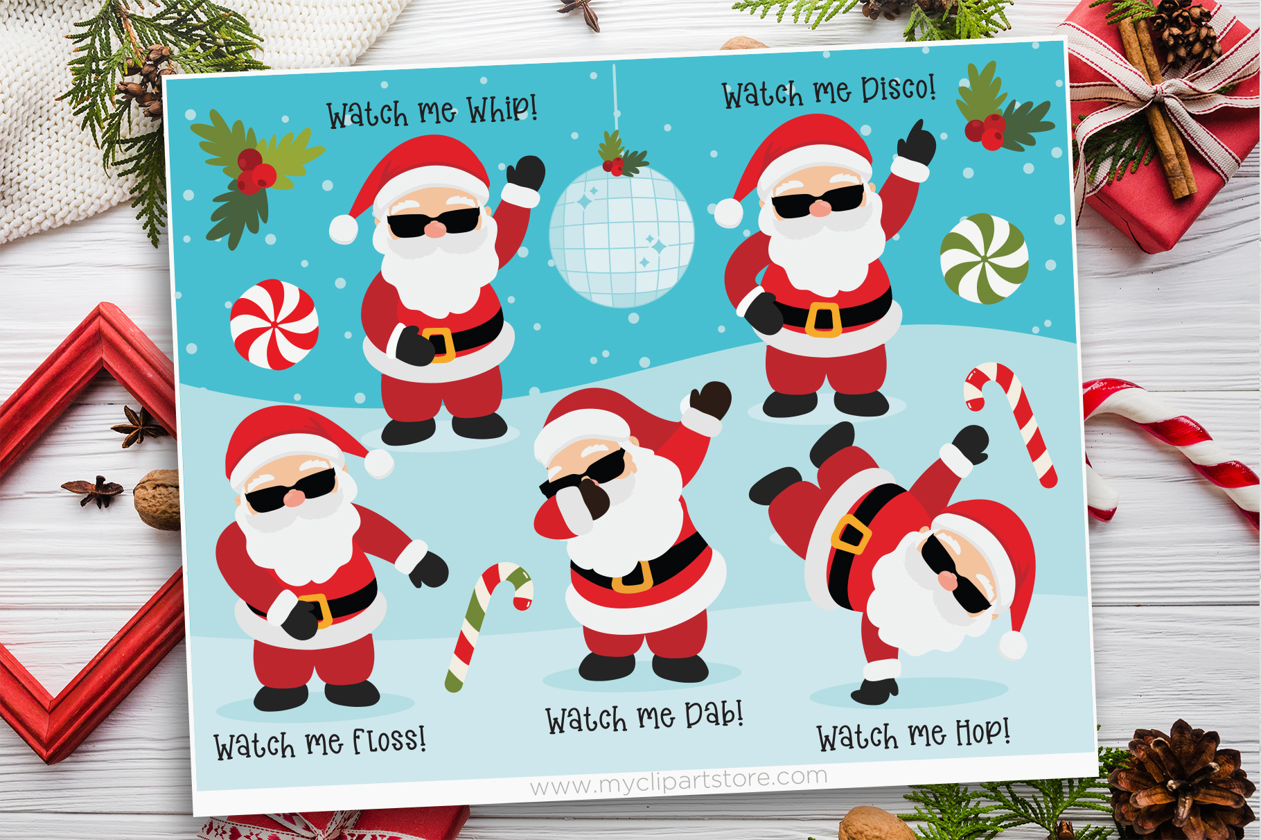 Disco Santa, Christmas Clipart, SVG | Illustrations ~ Creative Market