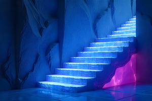 Glowing Ice Cave Staircase Backdrop