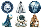 Watercolor Lunar Wolf Maiden Clipart, an Illustration by Daily.Designs (Thumbnail 2 of 5)