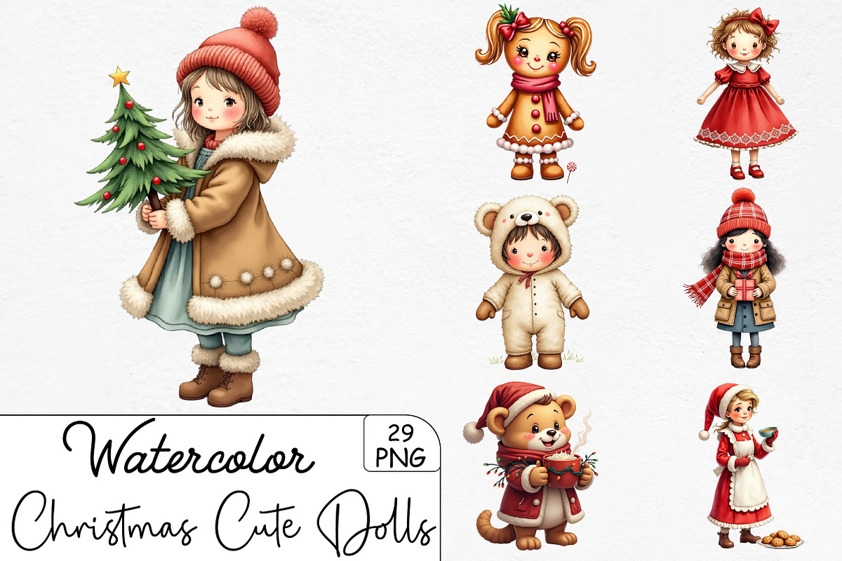 Christmas Cute Dolls Clipart, an Illustration by CrexoraLab (Photo 1 of 5)