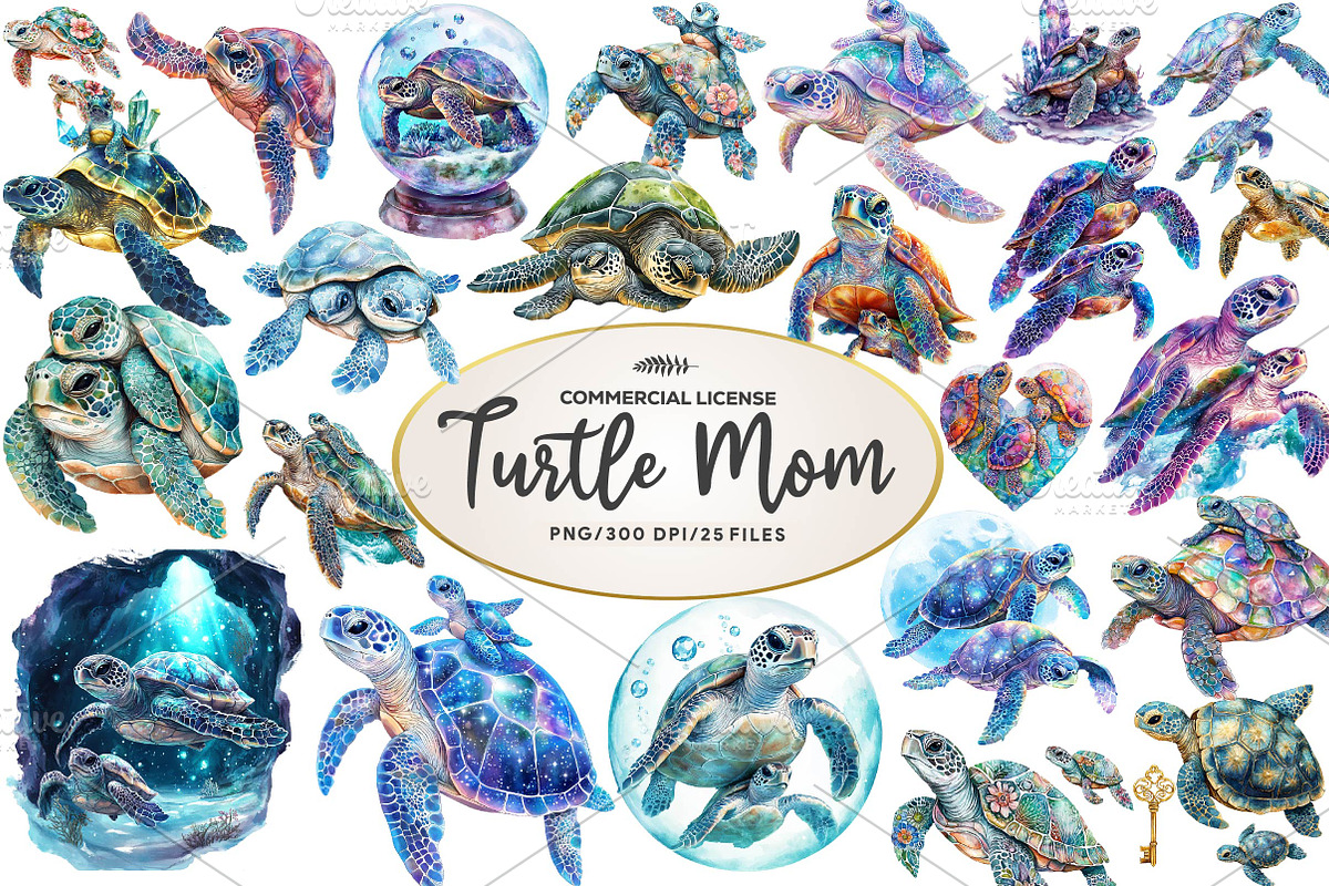 Gem Sea Turtle Mom and Baby Clipart, an Illustration by CreationArt (Photo 1 of 5)