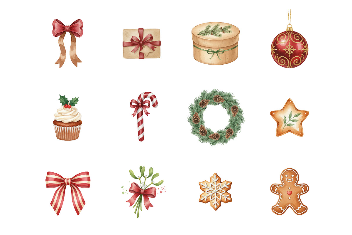 Watercolor Vintage Christmas Element, an Illustration by SinaCreation (Photo 4 of 6)