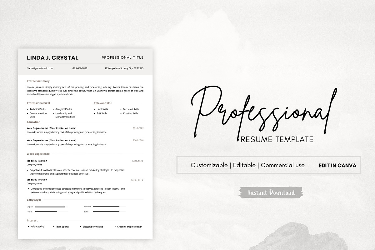Minimalist Resume Template, CV Form, a Resume Template by BrushstrokeArtGB (Photo 1 of 5)