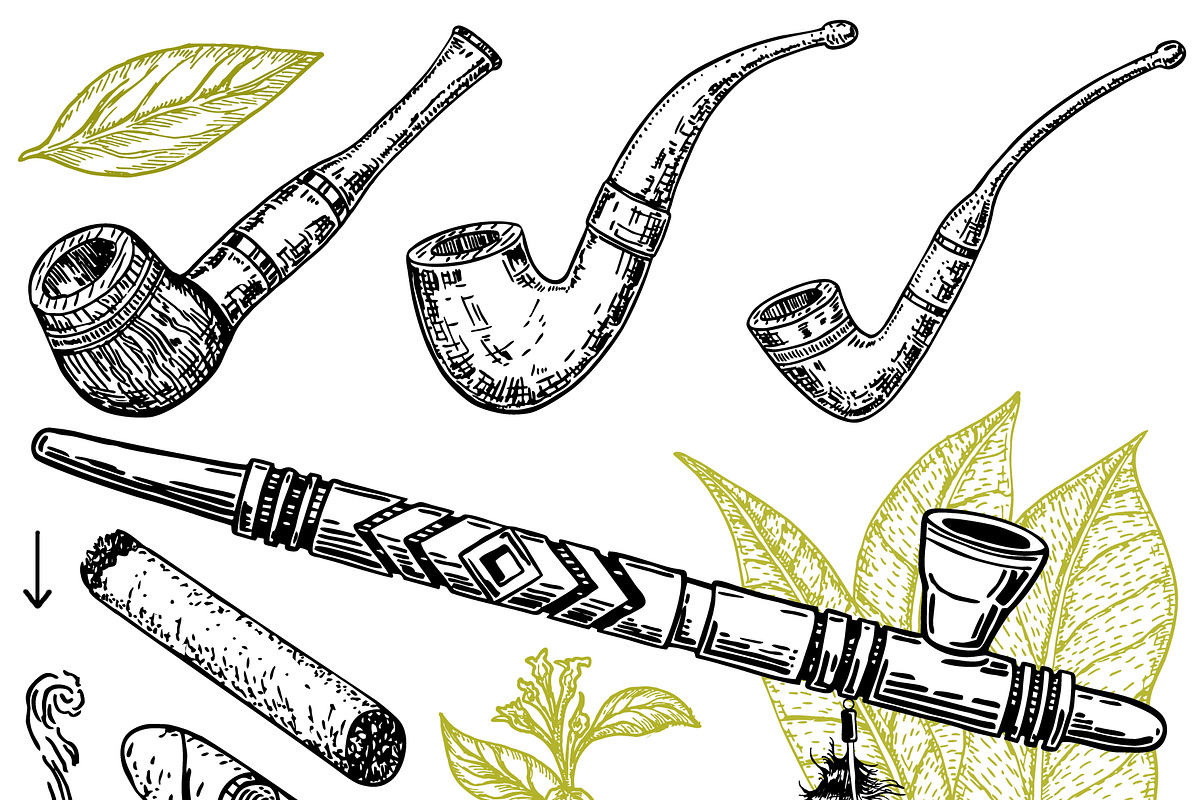 Set smoking tobacco elements sketch, a Background Graphic by Live line (Photo 3 of 6)