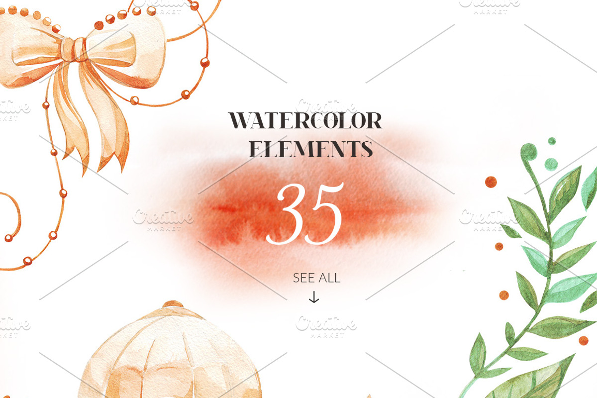 Golden leaves.Watercolor elements., a Texture Illustration by Dasha Efremova (Photo 2 of 6)