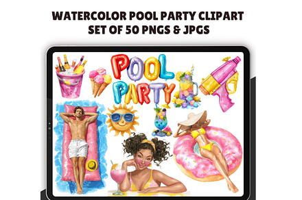 Watercolor Pool Party Clipart