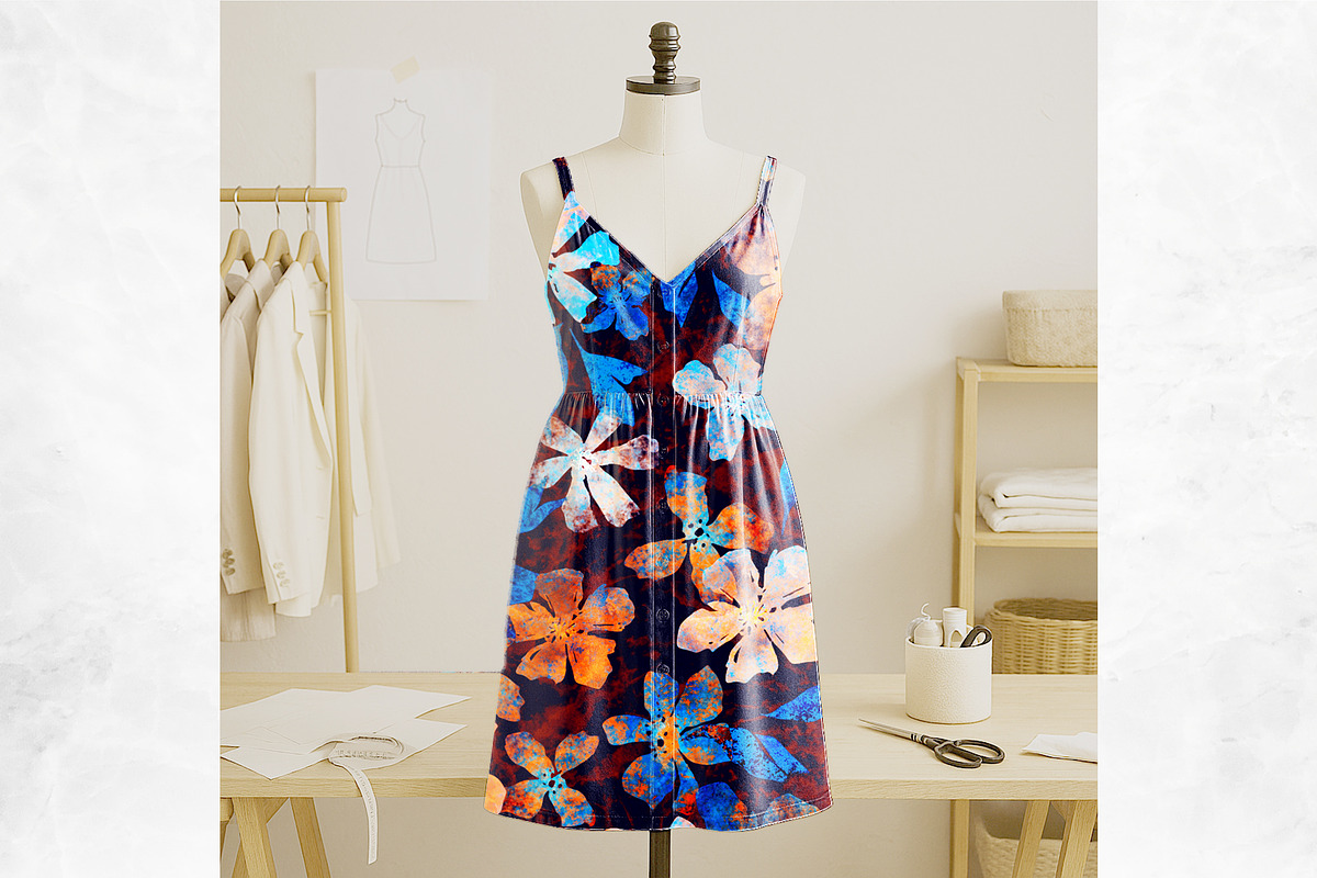 Blue & Orange Floral Pattern, a Pattern Graphic by MartinShop (Photo 3 of 10)