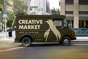 Delivery Truck Vinyl Wrap PSD Mockup