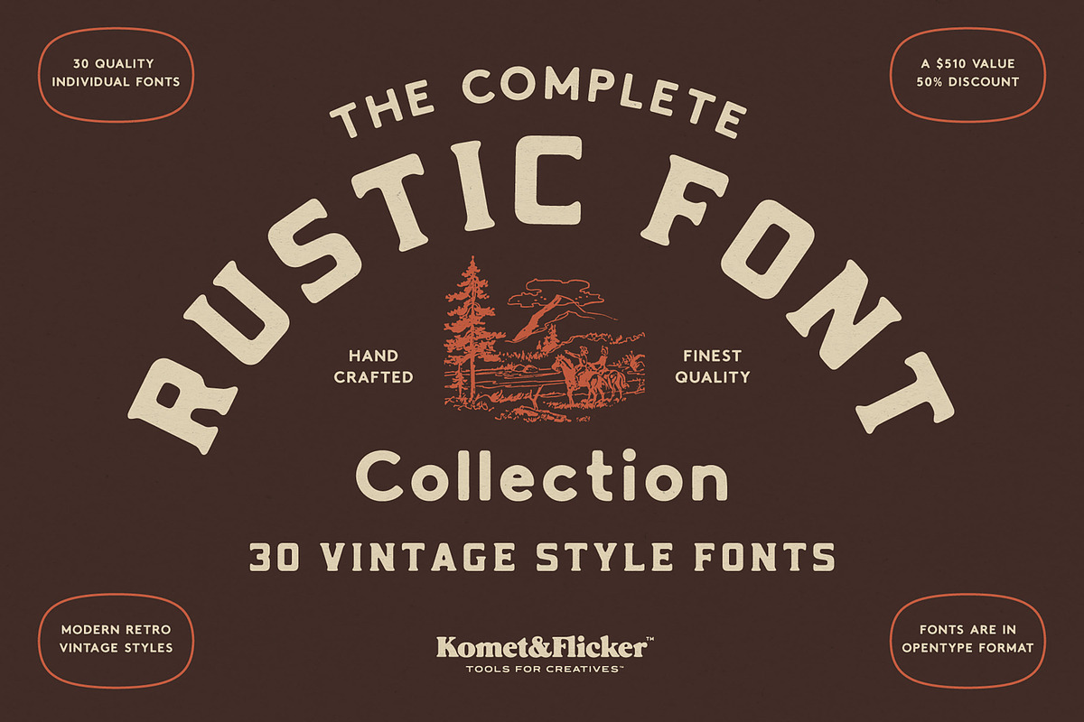 The Complete Rustic Fonts Collection, a Sans Serif Font by Komet & Flicker (Photo 1 of 18)
