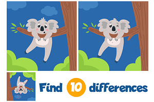 Find koala differences. Cute cartoon, an Animal Illustration by LadadikArt