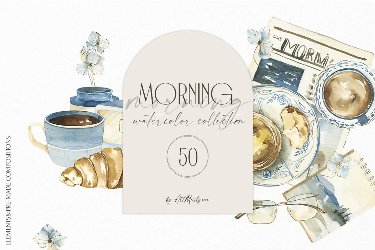 Watercolor Morning clipart., an Object Illustration by ArtMaslyana (Photo 1 of 6)