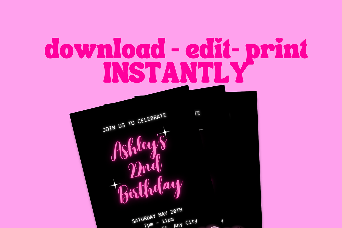 NEON PINK Party Invitation Template, an Invitation Template by PLANETSEL (Photo 2 of 4)