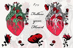 Floral Anatomical Heart ClipArt