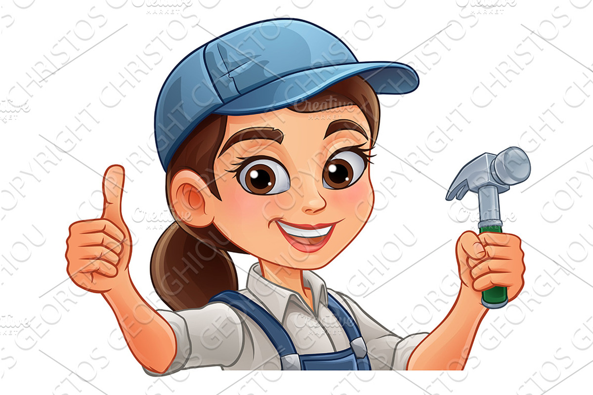 Woman Female Carpenter Cartoon, a Person Illustration by Christos Georghiou