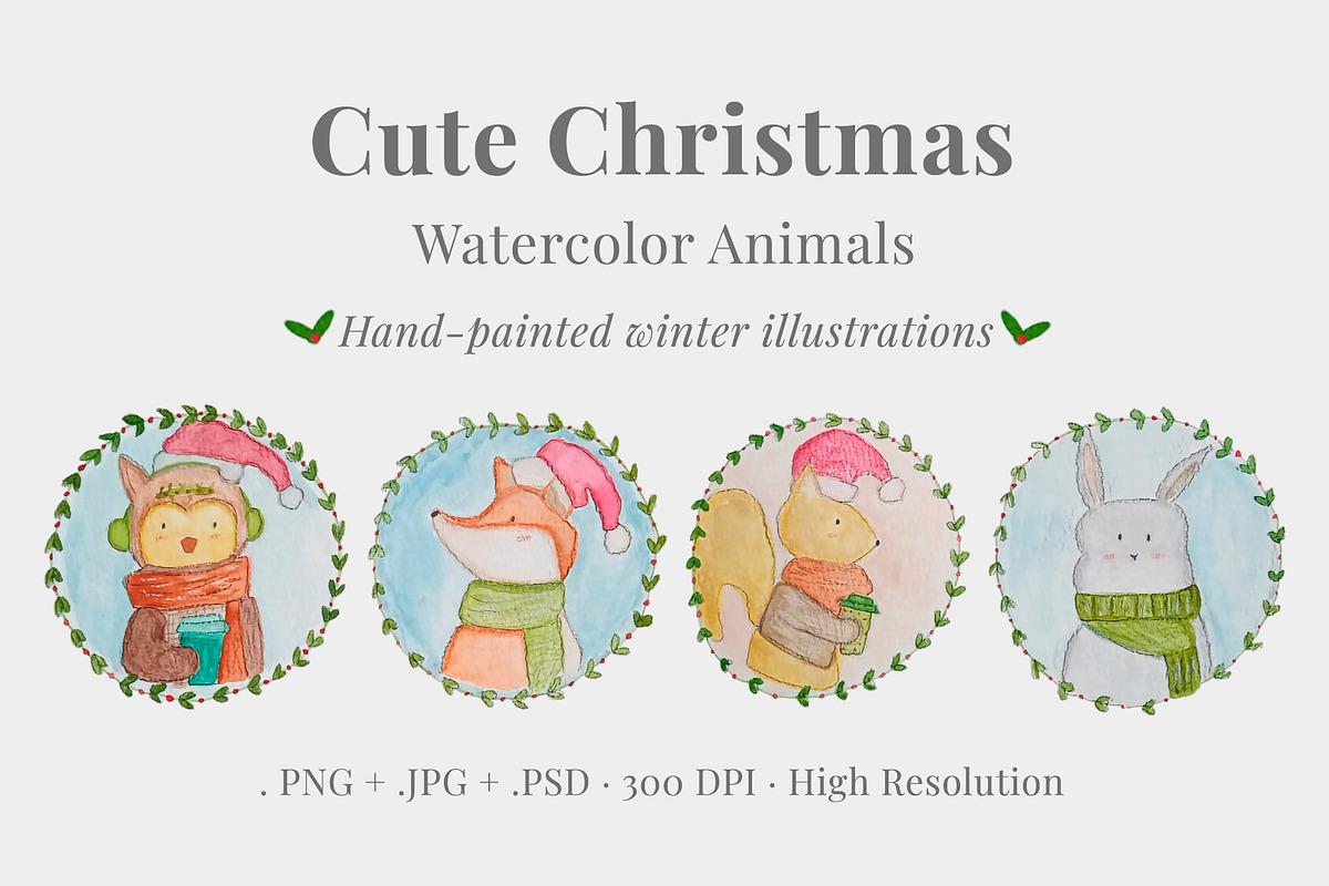 Cute Christmas Watercolor Collection, a Seasonal Illustration by ElicoelhoDesign Shop (Photo 1 of 4)