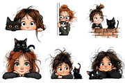Quirky Girl and Cat Peeking Clipart, an Illustration by CreationArt (Thumbnail 5 of 6)