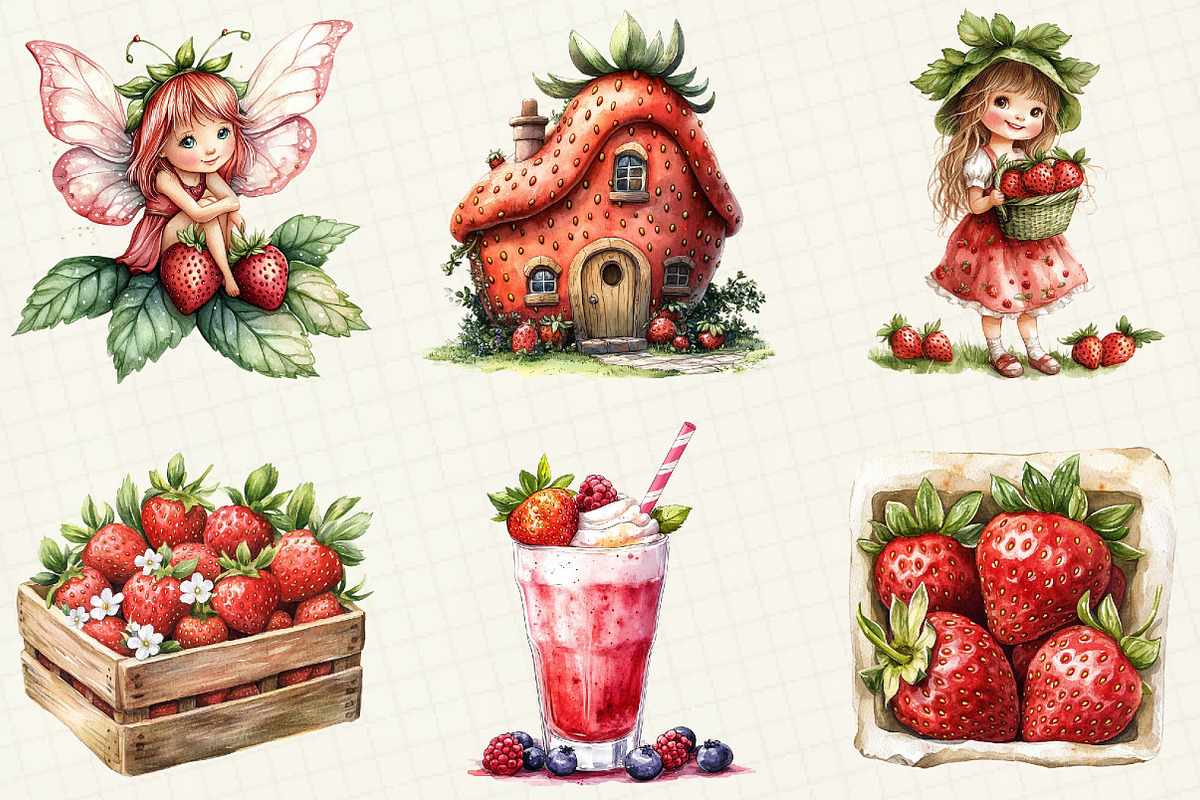 Watercolor Strawberry Clipart, an Illustration by OK Design (Photo 4 of 5)