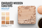 ENGRAVED WOODEN COASTERS MOCKUP, a Product Mockup by Moonlight Creative (Thumbnail 1 of 6)