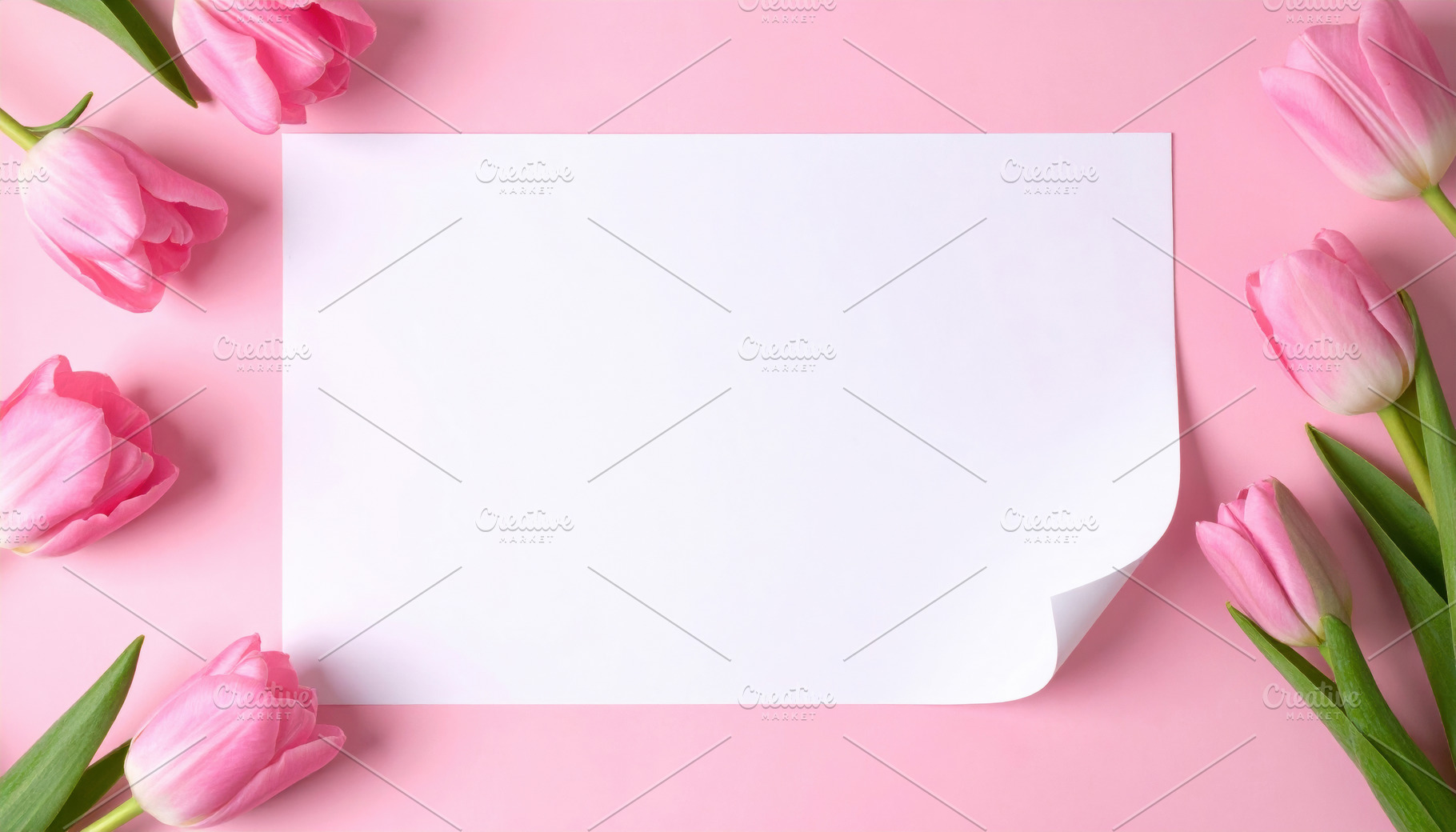 Blank Paper With Tulips Pink Background, an Abstract Photo by Davizro's Market
