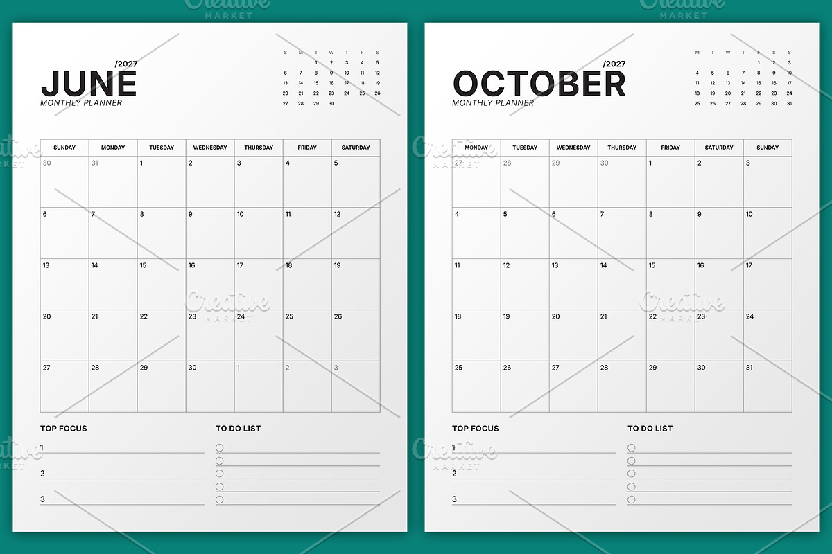 2027 Monthly Planner (MP049-27-P), a Stationery Template by mikhailmorosin (Photo 3 of 5)