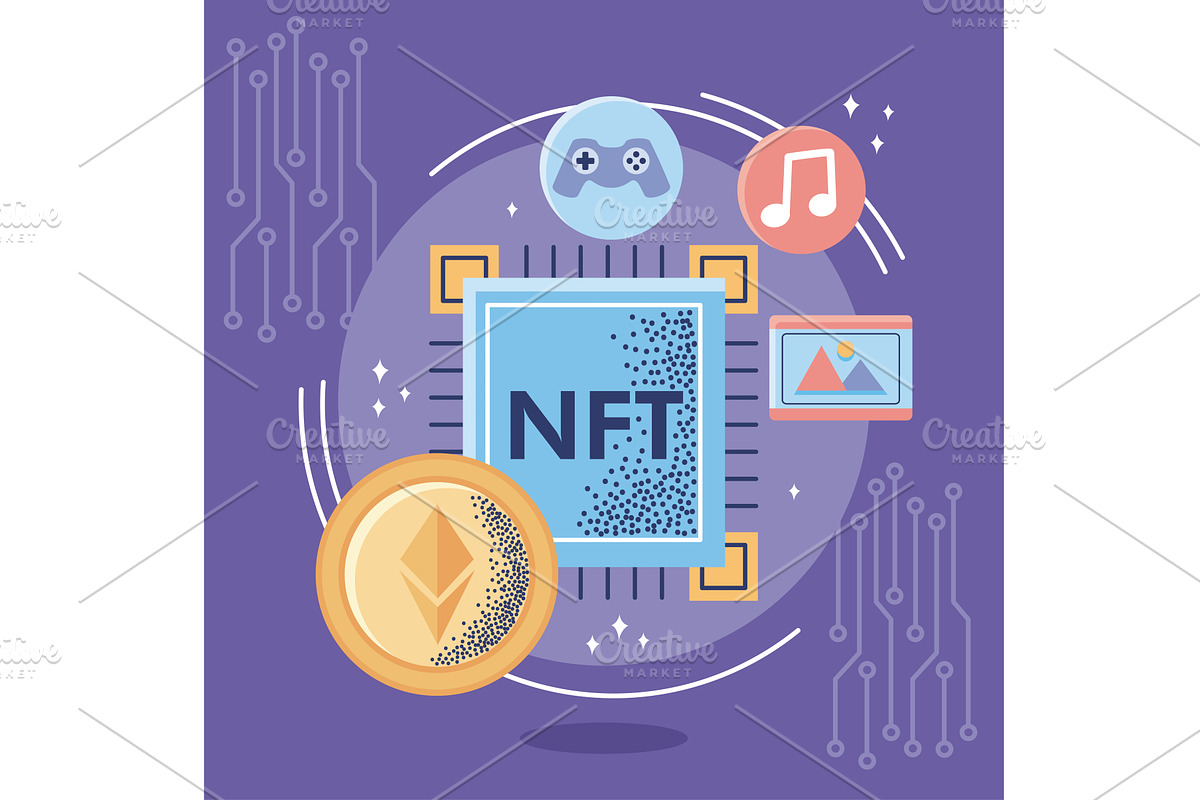 nft digital tech icons, a Technology Illustration by studiogstock