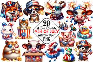 4th Of July Cute Funny Animals PNG, an Animal Illustration by RobertsArt