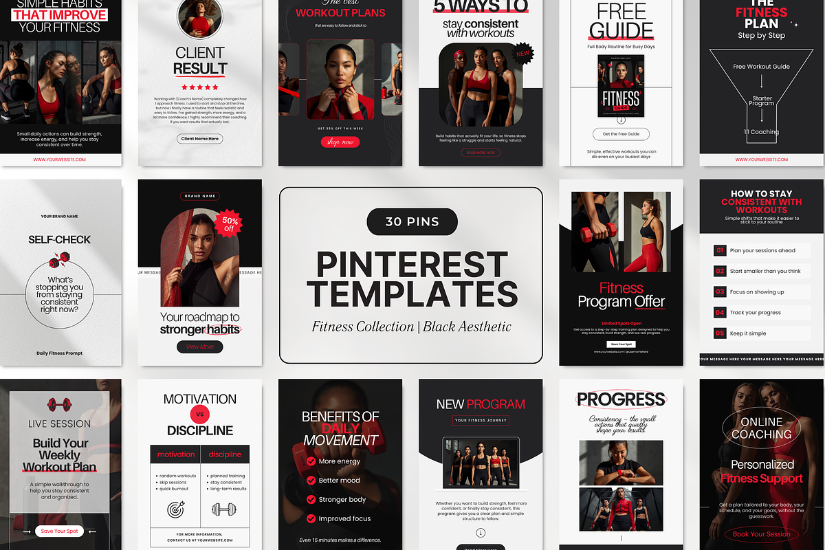 Fitness Gym Pinterest Pin Templates, a Social Media Template by DigiPax (Photo 1 of 11)