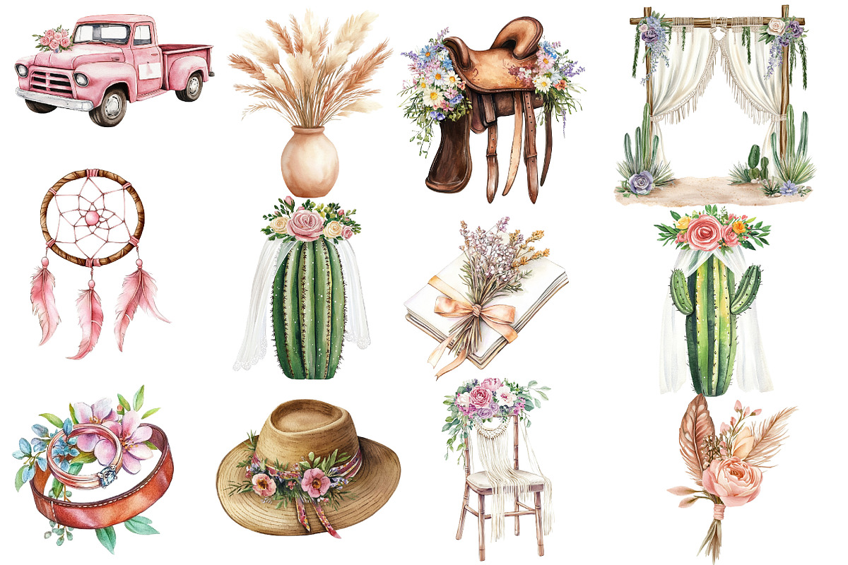 Western Boho Wedding Clipart, an Illustration by Designworld (Photo 3 of 6)