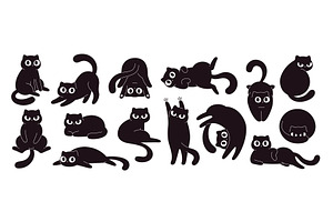Cartoon black cats. Funny fat cat in, an Animal Illustration by LadadikArt