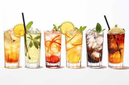 Different alcohol cocktails on white background, a Food & Drink Photo by AlyaAnd