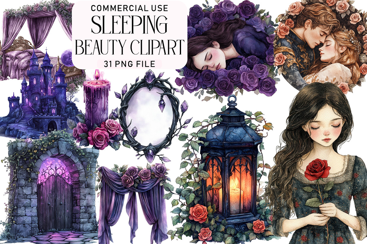 Watercolor Sleeping Beauty Clipart, an Illustration by Daily.Designs (Photo 1 of 5)
