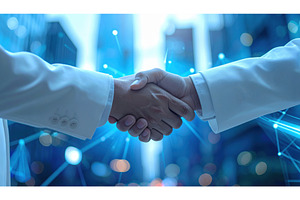 Two people shake hands in a, a Technology Photo by Igor Tichonow