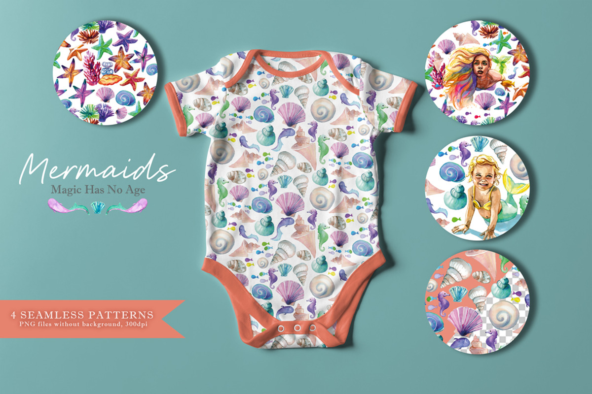 Watercolor Mermaid PNG | Patterns, an Object Graphic by CpandoShop (Photo 2 of 6)