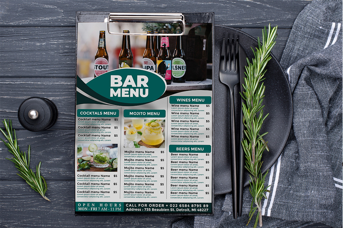Bar Menu flyer template, a Flyer Template by imadeDesign (Photo 3 of 3)