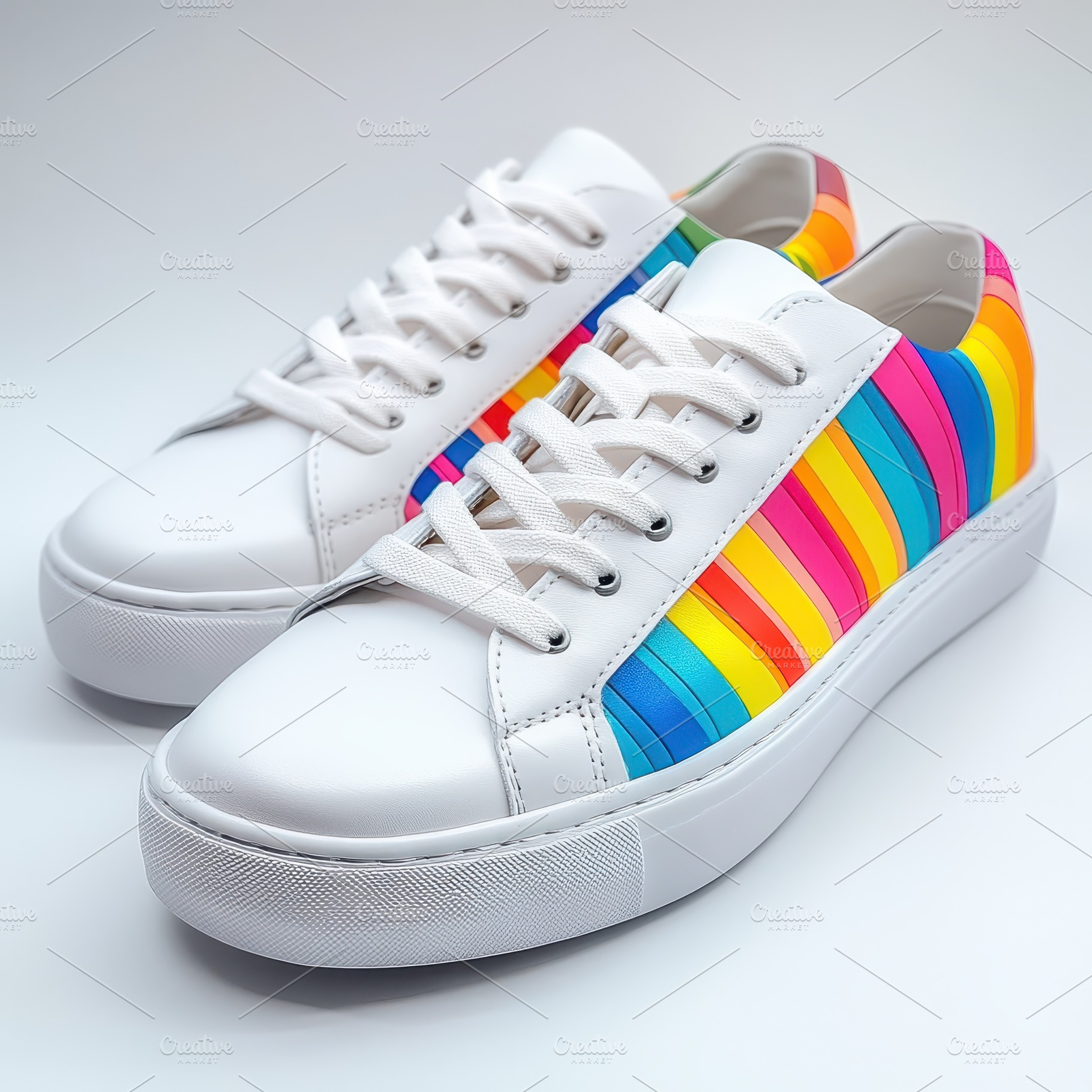 Rainbow striped sneakers stylish foo, a Food & Drink Photo by Pixeness Studio