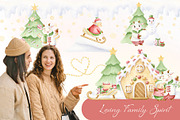 Family Christmas Watercolors Cartoon, a Seasonal Illustration by Elena Malgina Clipart (Thumbnail 10 of 20)